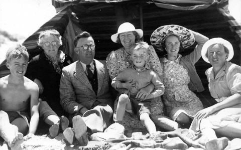 From left to right - Ralph (my father), Charlotte (Rena's mother), FJ, Rena Jones, David, Lois, Elsa Burger. My father says "Indeed Elsa and Franz were made to feel that they were part of our family, and my mother introduced Elsa to her friends, and she became well accepted." Photo Photo taken by Franz Burger and shared by Ralph Jones Junior