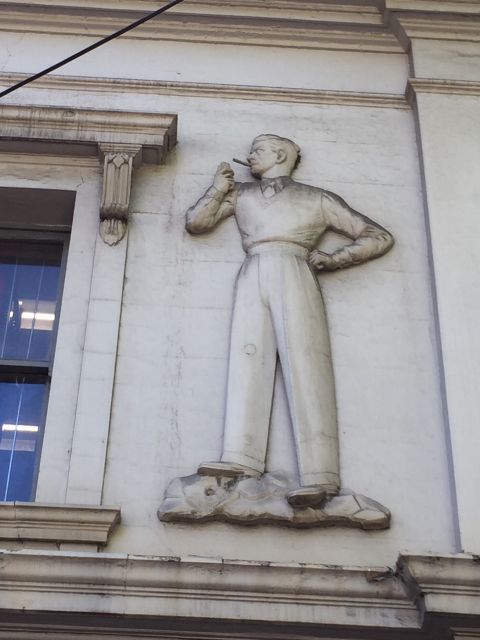 The man that Freedspace/Thinglab were able to scan on the facade of the old FJ store on the corner of Flinders and Queens st in Melbourne. Photo:Susan Jones 