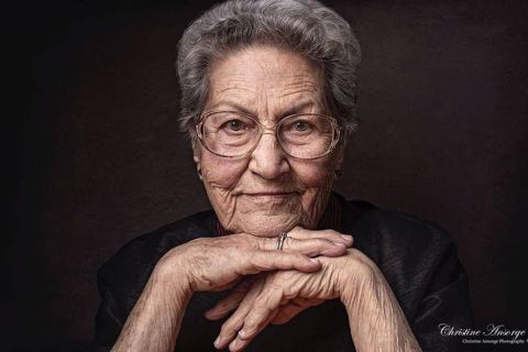 Photographic portrait of Yolanda Bennoun by Christine Ansorge from her Nonagenarian exhibition held at the F Project Gallery in August/September 2019.   