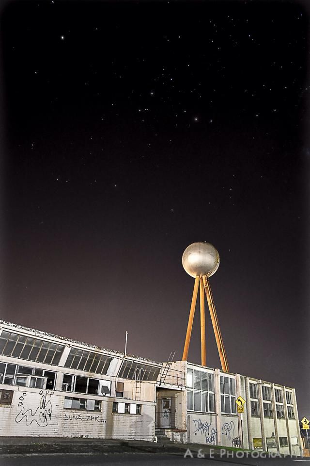 The rear of the dilapidated FJ Factory with the Silver Ball in 2014. Photo: Andrew Kirkham