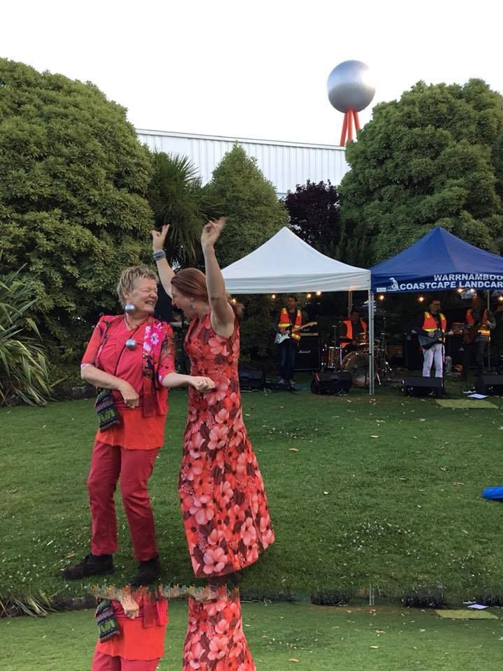 Julie Eagles and Tonia Wilcox dance with joy at the Silver Ball light up party.  Julie and Tonia led the Save the Silver Ball campaign.  Photo: Rhonda McDonell. 