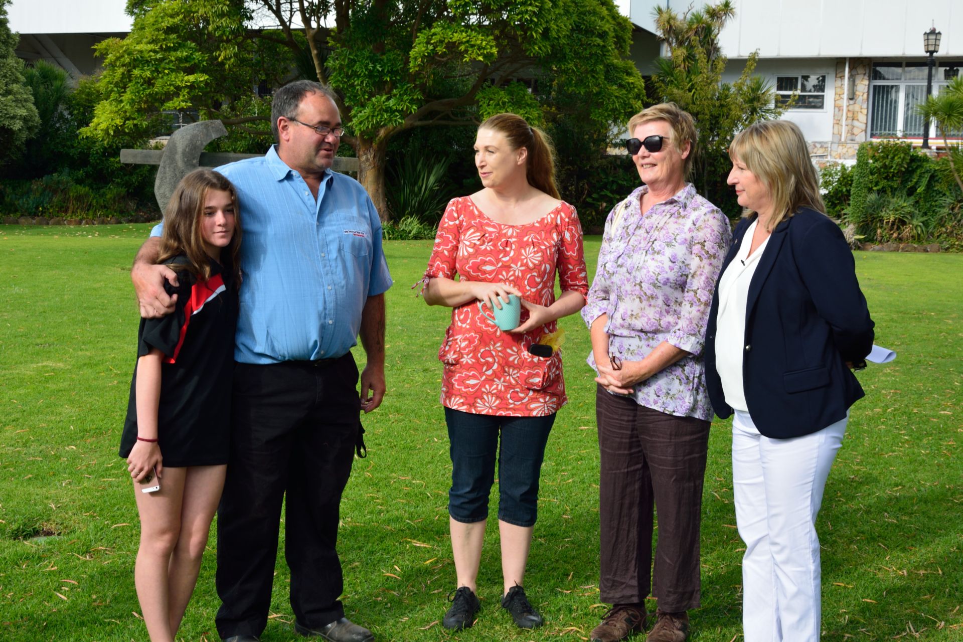 L-R Skye Kelly, Troy Kelly, FJ Site Manager, Tonia Wilcox, Julie Eagles and Galye Tierney, Member for Western Victoria.  Photo: Colleen Hughson 