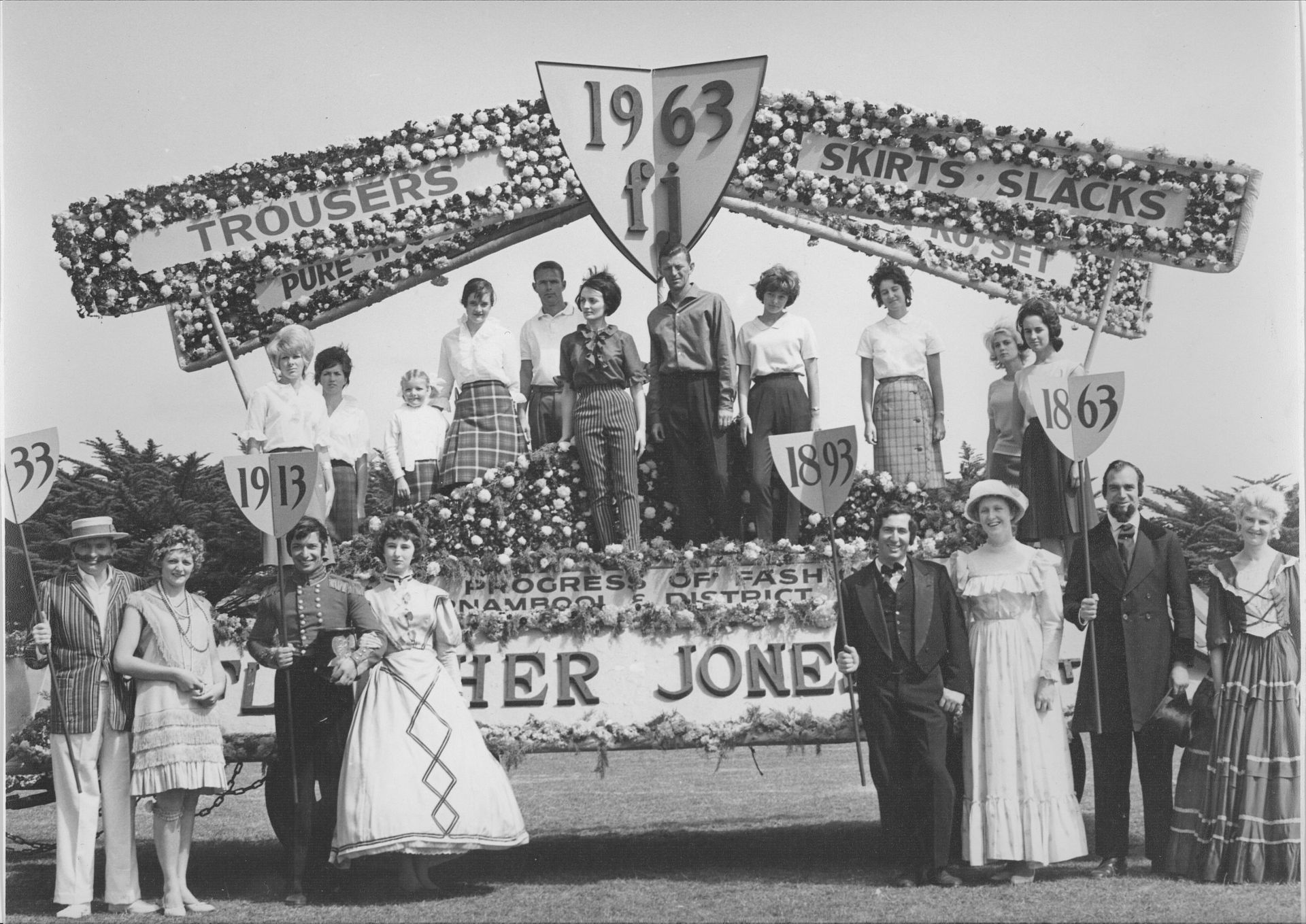 The amazing 1963 Fletcher Jones and Staff float. Photo: shared by Valmae Bell. The amazing 1963 Fletcher Jones and Staff float. Photo: shared by Valmae Bell.