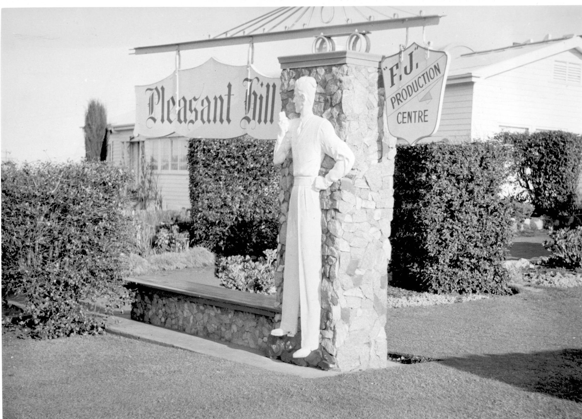 Another view of the Plus 8 Man seat in the gardens.  Sadly lost.  Photo: Jones Family Collection 