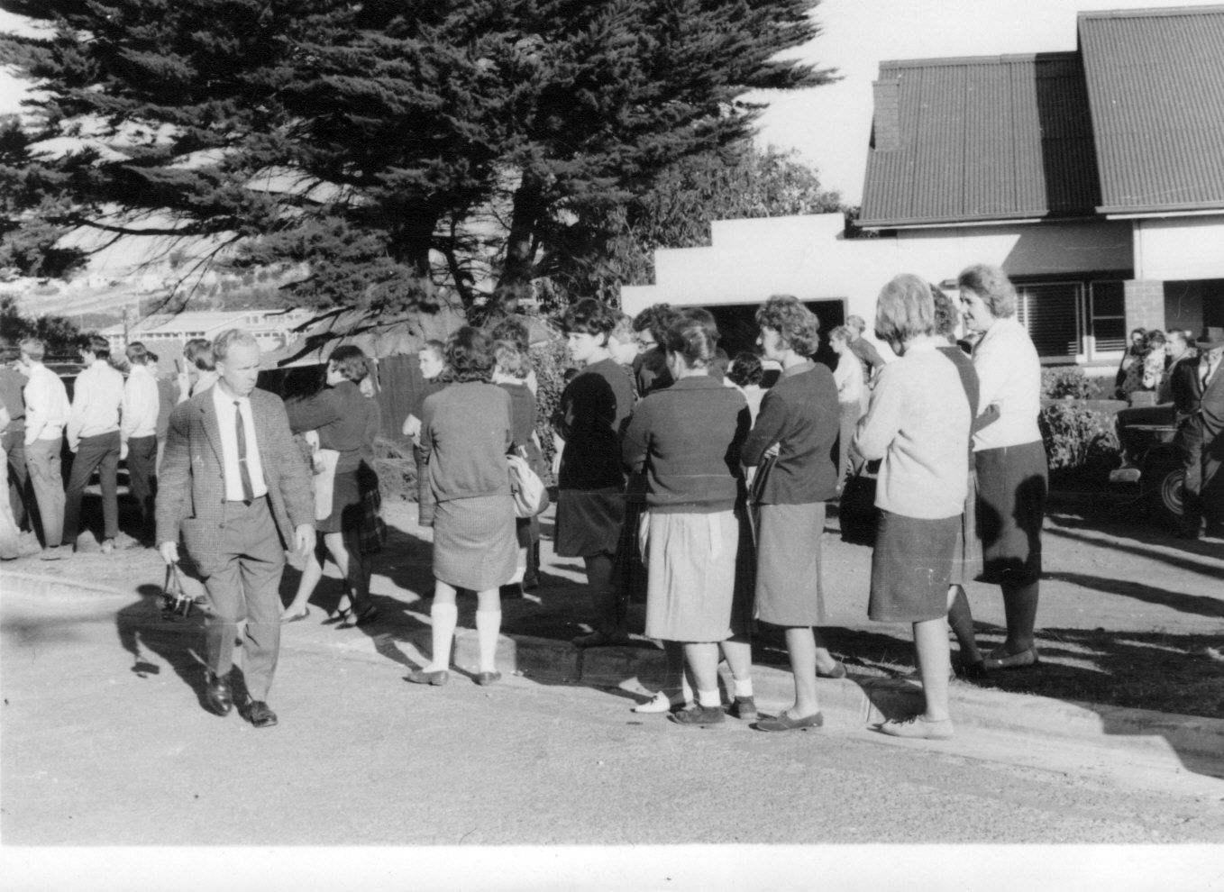  FJ workers in Lava St the day the ball went up. Photo: Arnold McKay