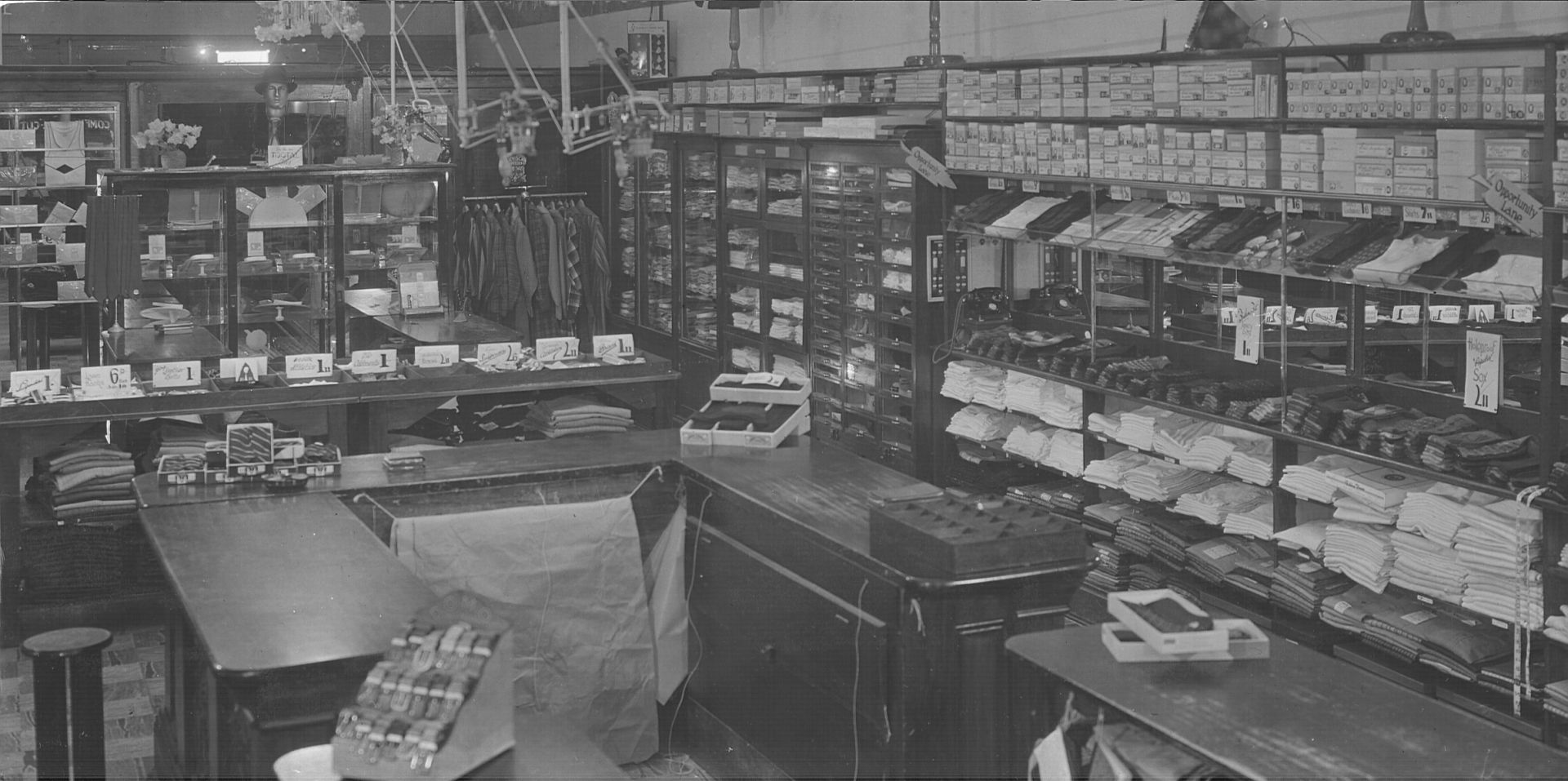 Inside the Man's Shop - late 1930's. Photo: Jones Family Collection Inside the Man's Shop - late 1930's. Photo: Jones Family Collection
