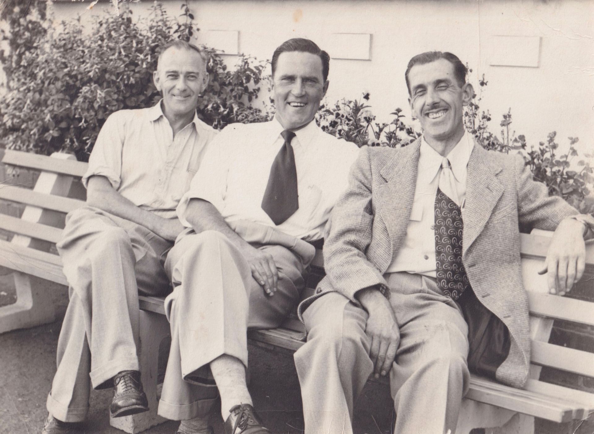 FJ workers enjoying the gardens. L-R Horace Verey, George Doreian and Keith Gibb. Photo:Marg O'Connor FJ workers enjoying the gardens. L-R Horace Verey, George Doreian and Keith Gibb. Photo:Marg O'Connor