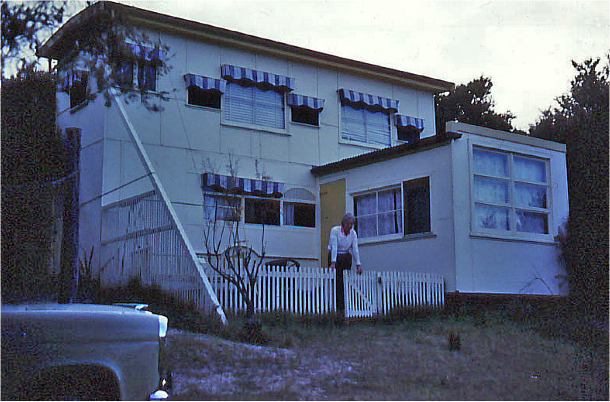 Peggy Carlton at the Port Fairy holiday house - a converted double decker bus.  Photo: Tim Carlton 