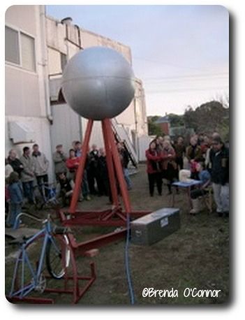 The replica Silver Ball screening a film of the last months of the factory at the FJ site in 2005. Photo:Brenda O''Connor