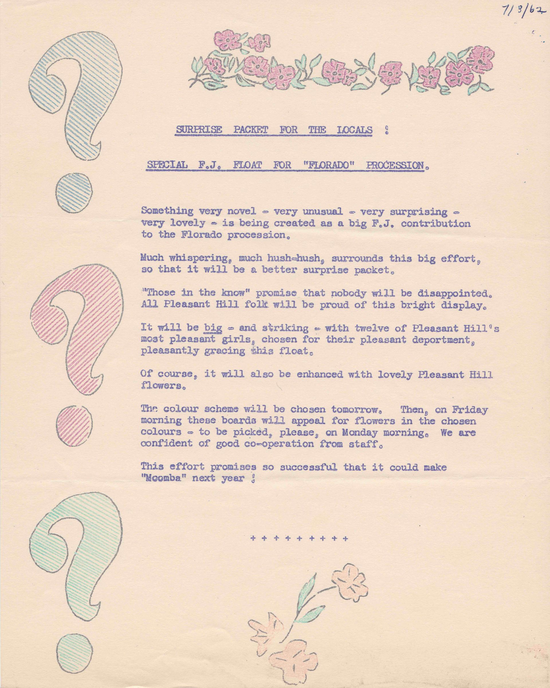 FJ Staff Bulletin 1962 - "Surprise Packet for the Locals!"Shared by the Jones Family FJ Staff Bulletin 1962 - "Surprise Packet for the Locals!"Shared by the Jones Family