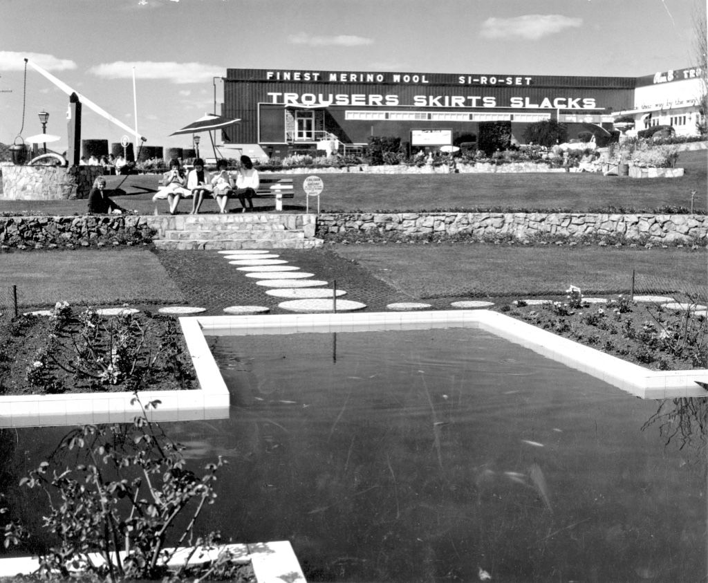 Workers enjoying the gardens at lunchtime 1962.  Note the fish in the pond!  Photo: Jones Family Collection 