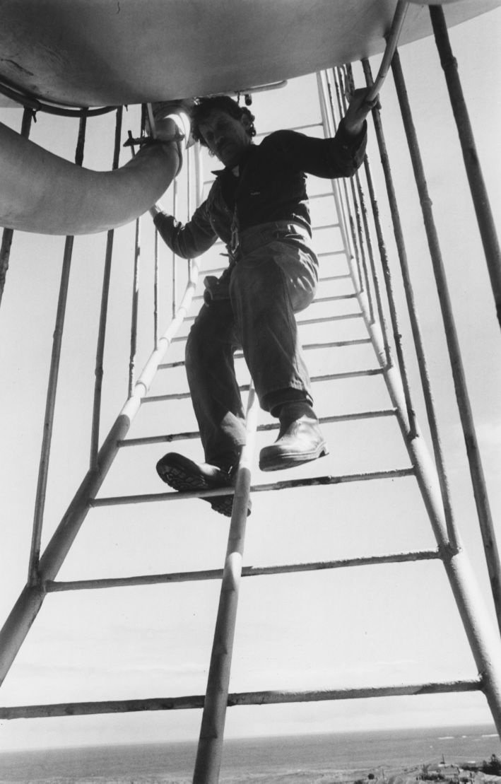 Descending the ball through the cage near the top of the ladder.  Photo:Fitzgibbon Family