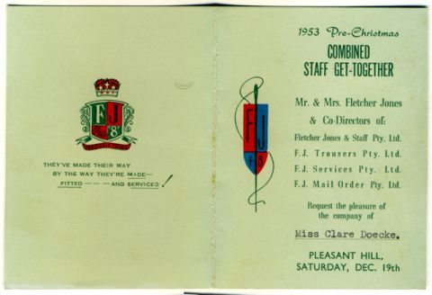 1953 FJ staff Christmas Party Program.  Shared by Clare Trigg (nee Doecke)