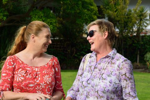 Tonia Wilcox left and Julie Eagles - campaigners for the Save the Silver Ball group - show their joy at the Heritage Victoria announcement.  Photo: Colleen Hughson 