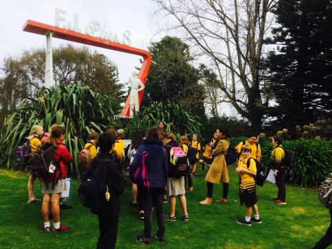 Learning the story of the Plus 8 trousers and the Plus 8 Man sculpture re-creation using 3D technology. Photo: Julie Eagles 