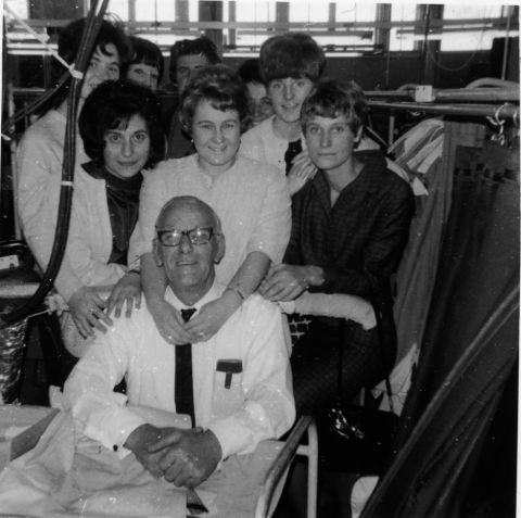 Horace Verey seated and the Cuff Section at Fletcher Jones - an example of one of the small units where consultative processes such as stand-up meetings and quality circles worked to find better ways to perform particular jobs.  Photo: Colette Harper