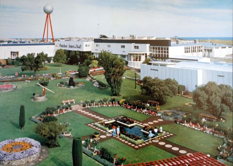 The immaculately manicured gardens and Silver Ball of the FJ Factory as they looked when visited by Julia Blum and her family.  Photo: Jones Family Collection
