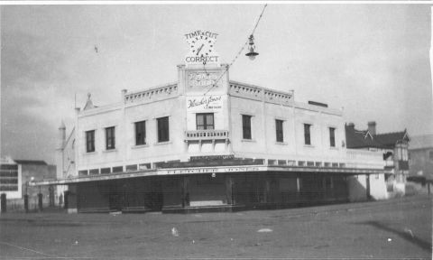 Before Pleasant Hill.  An early photo of the FJ Man's Shop at the cnr Koroit and Liebig Sts in Warrnambool where the Daily Marvel was posted each day in the shop window to attract the attention of shoppers. Photo: Jones Family Collection 