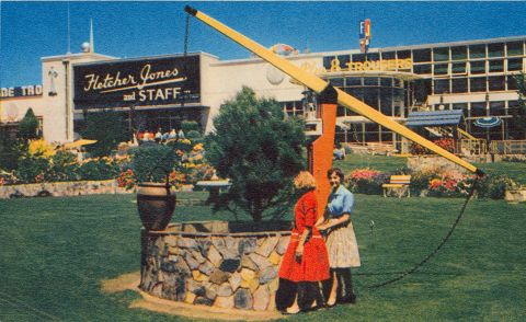 Girls at the wishing well in Fletcher Jones Gardens.  Photo: Jones Family Collection 