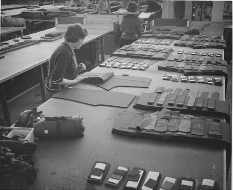 Work Preparation section of FJs.  All cut work passed through this section to be prepared in various ways for the production lines.  Improving manufacturing processes such as these was part of the FJ Methods Engineers' KISS  research!  Photo: Jones Family Collection.  