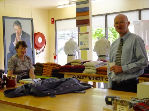 Pat Tonkin and John Hogan inside the Fletcher Jones store at Pleasant Hill, 2005. Photo: shared by Tim Carlton 