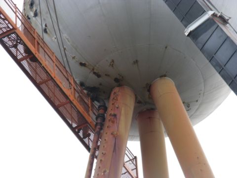 Safety works on the ball - July 2014 after Dean Montgomery's purchase.  Image Julie Eagles 