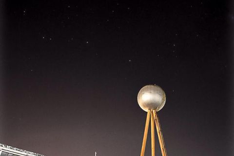 The rear of the dilapidated FJ Factory with the Silver Ball in 2014. Photo: Andrew Kirkham