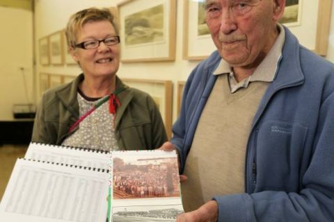 Julie Eagles, FJ Stories Coordinator and Tim Carlton, former Methods Engineer at Fletcher's and a key researcher in the course of the FJ Stories Project, with the staff list appealing for people (in an article in the Warrnambool Standard) to view it on-line or in person to check it's accuracy. Photo: Rob Gunstone.  