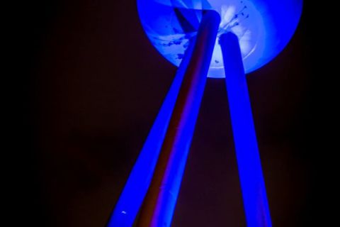 The Silver Ball lit up blue for Autism Awareness Week in 2017.  Photo: Rhonda McDonell