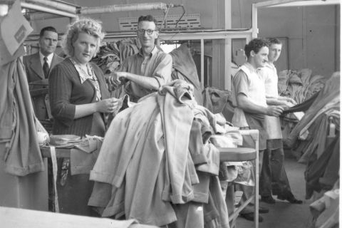 Staff in After Sales at FJs - Dry Cleaning, Reforming and Repair, 1953.  Photo: Jones Family Collection 