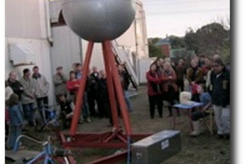 The replica Silver Ball screening a film of the last months of the factory at the FJ site in 2005. Photo:Brenda O''Connor