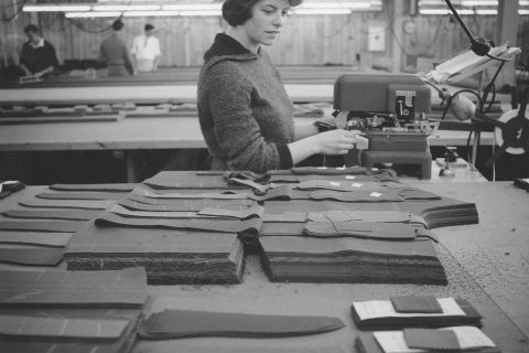 Work Preparation section of FJs.  All cut work passed through this section to be prepared in various ways for the production lines.  Improving manufacturing processes such as these was part of the FJ Methods Engineers' KISS  research!  Photo: Jones Family Collection.  